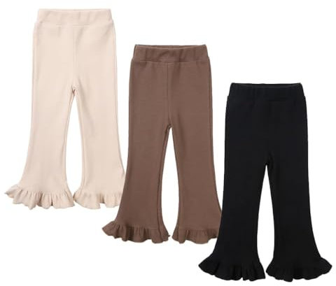 3 Pack Toddler Baby Girl Pants Ribbed Bell Bottom Flare Elastic Waist Leggings Trousers Pants with Ruffle Toddler Yoga Pants Cotton Pants Girls Pack Toddler Flare Pants Easter