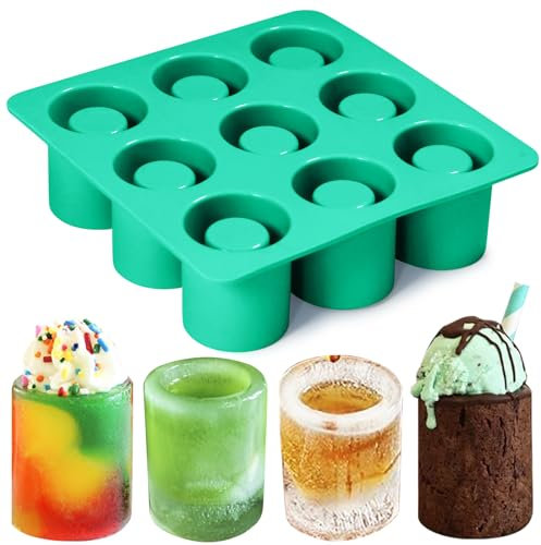 Vidotim Shot Glass Silicone Molds 9-Cavity Round, Silicone Baking Set For Chocolate, Candy,Ice Cube Trays for Freezer Green, Z-025