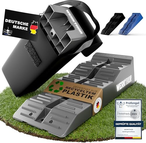 WERKTHOR Cunei per Camper (Grigio) - [Set da 2] Cunei stabili per roulotte e camper | Cunei per camper per un livellamento sicuro [<5t] - per qualsiasi superficie - Borsa inclusa