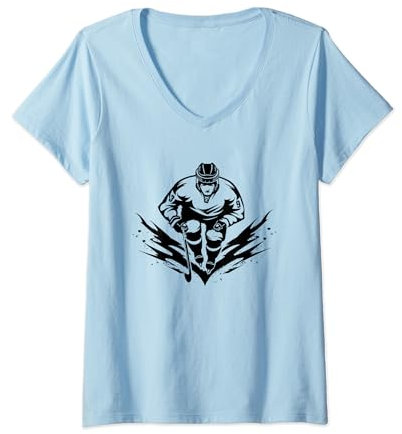 Damen Eishockeyspieler Eissport Eishockeyhelm T-Shirt mit V-Ausschnitt