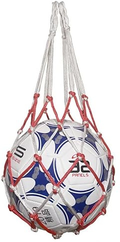 Hrlace 1 Stück Basketball Netz Tasche Ballnetz Tragbare Fußball-Netztasche Netzbeutel Groß Ballsack Sports Mesh Tasche with Kordelzug für Volleyball, Basketball, Stadion & Strand Rot-Weiß