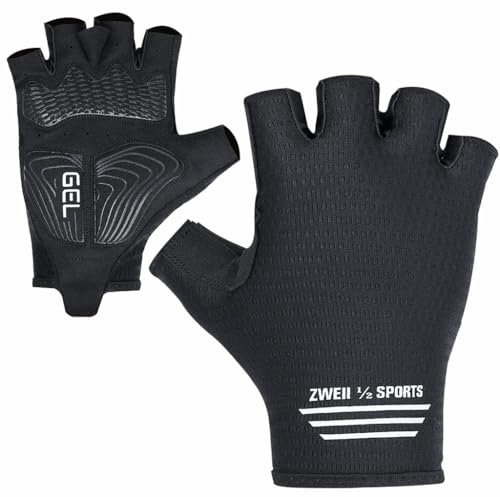 Zweii ½ Sports Fahrradhandschuhe Herren/Damen Halbfinger Atmungsaktiv Freizeit Sommer Fahrradhandschuhe Gel Dämpfung Atmungsaktiv Anti-Rutsch Outdoor MTB Handschuhe (Schwarz-/Weiß, XXL)