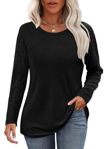 Aokosor Long Sleeve Tops Women Oversized Sweatshirt for Women UK Ladies Sweatshirts Crewneck Tunic Ladies Tops Size 18-20 Black XL