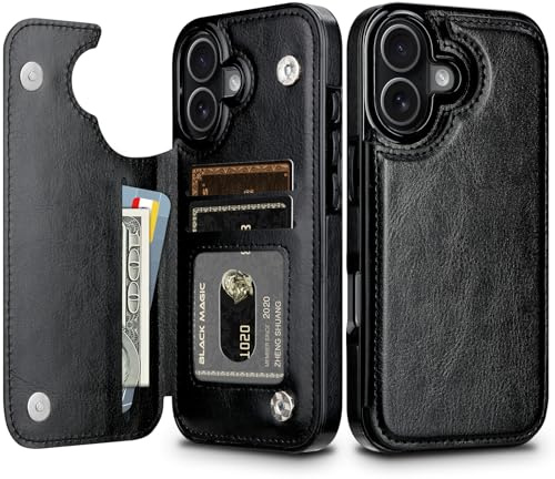 Coolden Handyhülle für iPhone 17 Hülle mit Kartenfach Ständer Klapphülle | Premium Magnetische Flip Case Cover Dauerhaft Stoßfeste Schutzhülle Brieftasche Klappbar Leder Hülle für iPhone 17, Schwarz