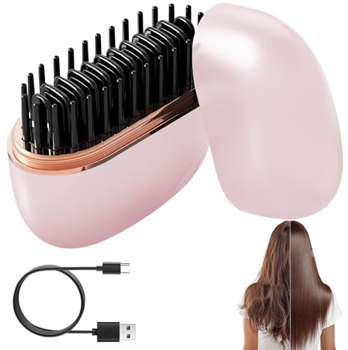 Mini Glätteisen Kabellos, Mini Gaarglätter, Haarglätteisen Klein Glätteisen, Hair Straightener, Min-i Glättungskamm, 3-Temp 10s-Heizung, Hot Comb, Glättbürste für Glätten,Locken,Kämmen Haare,Bart(Rosa