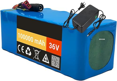Batterie Pour Vélo Électrique 36 V 100 Ah 10S4P, Batterie Lithium Étanche En PVC 36 V 100 Ah, BMS Intégré Avec Chargeur 42 V Pour Moteurs 36 V 1000 W ~ 250 W 36V 100Ah,XT90+DC