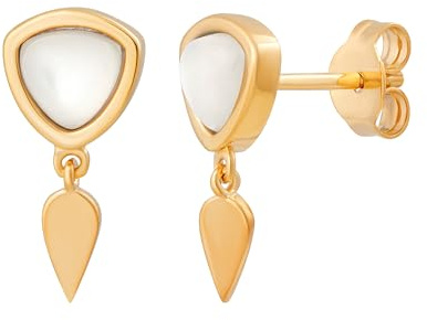 cai Damen Ohrstecker mit Anhänger 925/- Sterling Silber 1,4cm Glänzend Weißer Mondstein gelb 274220256V