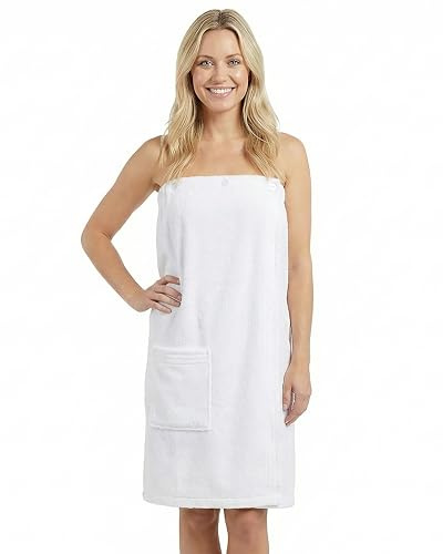 LAYNENBURG Premium Saunakilt Damen mit Knopfverschluss - 100% Baumwolle – Öko-Tex 100 - Frauen Saunatuch - Frottee Sauna-Handtuch, Kilt mit Gummizug für Wellness, Spa & Sauna(XL-XXL weiß)