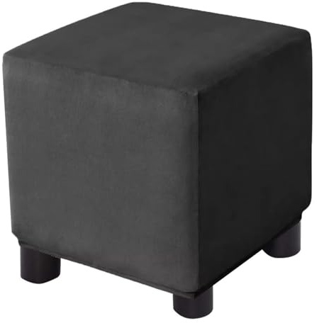 Generisch Ottomane Bezug Samt Quadratisch Grün/Grau, Abnehmbar Waschbar Hocker Husse mit Elastischem Rand, Rutschfester Schutzbezug für Hocker Ottoman(Schwarz,40x40cm)