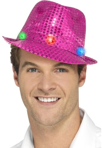 Smiffys Chapeau à sequins illuminé, rose, avec LED multi-fonction