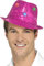Smiffys Leuchtender Pailletten-Trilby-Hut, Pink, mit LED-Multifunktionsleuchten