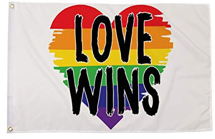 AZ FLAG - Drapeau Cœurs Arc En Ciel L'Amour Gagne - 150x90 cm - Drapeau Lgbt Love Wins 100% Polyester Avec Oeillets Métalliques Intégrés - Pavillon 110 g
