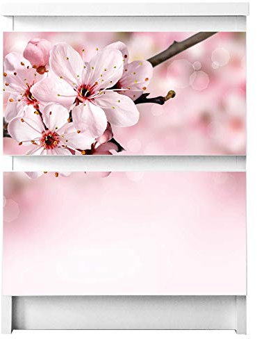 banjado® Möbelfolie selbstklebend für die IKEA Malm Kommode 2 Schubladen - Schrankfolien selbstklebend mit Motiv Japanische Kirsche/Möbelfolie Malm für Kinder