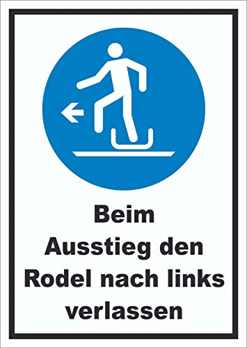 HB-Druck Beim Ausstieg den Rodel nach Links verlassen Schild A0 Rückseite selbstklebend