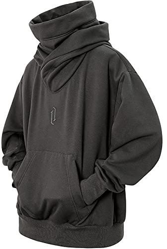 Eocicvvi Felpa Uomo con Cappuccio Collo Alto Pullover Hip Hop Stile Comoda Felpe Pile Hoodies Autunno Invernale Moda(Grigio,XL)