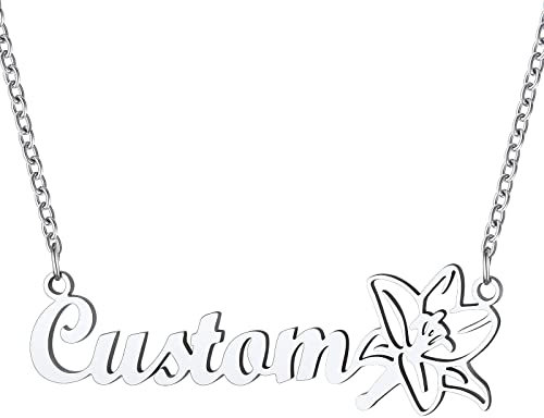 Collier Cadeau Maman Prénom Personnalisé Pendentif Lys Fleur de Vie Fêtes des Mères Prenom des Enfants Graver Femme Bijoux Chaine Forcat Acier Inoxydable 40 cm Noel Fille Soeur Copine