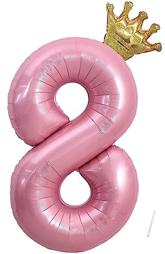 Geburtstag Folienballon Zahl 8 mit Krone, 101 cm Rosa Luftballons Zahl 8, Helium Ballon Zahl 8, Mädchen Geburtstag Luftballon Deko Hochzeit Jubiläum Fest Party Dekoration - Fliegt mit Helium