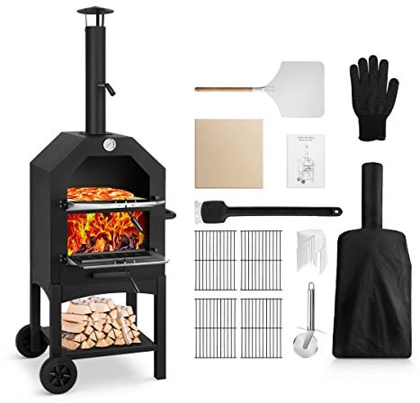 EDOSTORY Forno per pizza all'aperto, forno per pizza a legna per esterni, pizza da patio con pietra per pizza, buccia per pizza, griglia e copertura impermeabile per campeggio in cortile