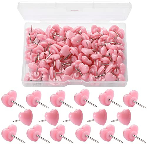 100pcs Push Pins, 0.47inch Plastic Pushpins Pink Push Pins Heart Shaped Cute Thumb Tacks Decorative for Home School Office Notice Board Cork Board