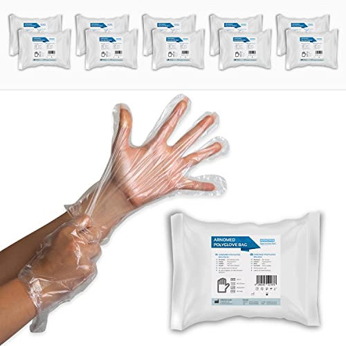 ARNOMED Gants jetables en PE pour hommes, 1000 pcs gant jetable en sacs, gant alimentaire de ménage transparents, gant plastique jetable de protection pour la coloration des cheveux, gants fins