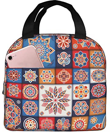 Lonchera retro con diseño de flores aisladas para mujeres y hombres, bolsa ligera y duradera para la oficina y la escuela