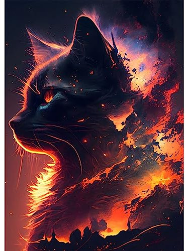 AIRDEA DIY Katze Diamond Painting Set Erwachsene Kinder, Abendglühen Diamant Painting Bilder 5D Diamant Kunst Fantasie Katze Diamant Malerei Set Cross Stickerei Malerei Kits für Heimdekor 30x40 cm