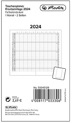 Herlitz Taschenplaner Ersatzeinlage 2024, Faltkalender, 1 Monat=2 Seiten