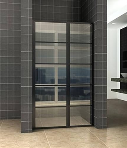Saqu Industrial Black Duschtür Nischetür 130x200 cm Dusche Duschabtrennung Duschtrennwand Matttschwarz