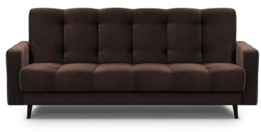 Mars Meble Schlafsofa mit Bettkasten - Dreisitzer 220cm Breit Polstersofa mit Schlaffunktion Nancy BIS, aus Velours Sofa mit Federkern Holzbeine, Stoff: Kronos 06 - Braun