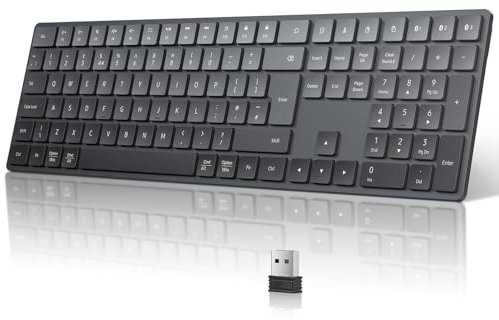 TECURS Wireless Bluetooth Keyboard, 2.4G-USB for Windows/Mac, UK Layout 3 Channel, Silent, Multimedia Ultra-Thin for PC, Computer, Tablet