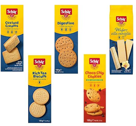 Classic Gluten Free Biscuits & Cookies Bundle - with Gluten Free Custard Creams, Digestives, Rich Tea, Vanilla Wafers and Choc Chip - Delicious Free From Assorted Biscuits Selection 625g Total