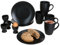MamboCat Nero Set da 12 pezzi, nero, 4 piatti piccoli opachi, 250 ml e portauovo per 4 persone, tazza, piatto da torta, stoviglie in gres porcellanato per colazione e caffè