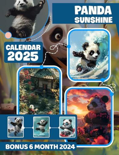 Panda Sunshine Calendar 2025: 18 Month Covering Jul 2024 to December 2025, Bonus 6 Months 2024 ,with Holidays, Large Note Sections, Great Gift For Organizing & Planning