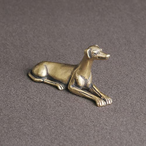 Sammlerstatue, Skulptur, Figur, Kunsthandwerk for Zuhause, Büro, Wohnzimmer, Figur aus massivem Messing mit liegendem Jagdhund, Schreibtisch-Ornament, Glücksbringer, Sternzeichen-Hund, kleine Statue,