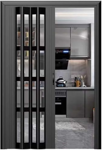 Falttür Innentüren Schwarze Falttür Innen mit Transparenten Paneelen, Faltschiebetüren für Die Küche Höhe 100/203 cm, Individuelles Sichtschutz-Faltgitter für Den Duscheingang(53x80in (134.5x203cm))