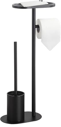 BGL Freistehendes Toilettenbürsten-Set aus Edelstahl Schwarz – WC Bürste & Klobürste mit Toilettenpapierhalter, 3-in-1 Set mit Ablage, Modernes Design