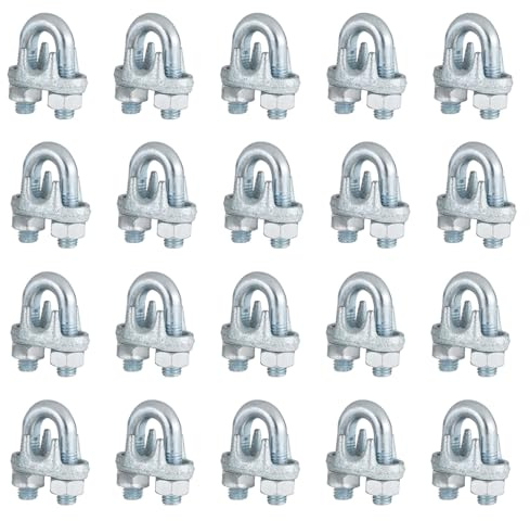20PCS 1/8 Inch Wire Rope Clamps, M3 Heavy Duty Galvanized Wire Cable Clamps for Tent Ropes,Wire Clamps for Cables(3mm), Boat, Clotheslines, U-Bolt Saddle Fasteners for Secure Connections