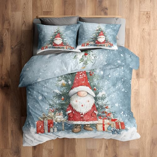 Generisch 140x200 Bettwäsche Weihnachten Bettbezug - 2tlg, 1 Kissenbezug 70x90, Süß Gnom Weihnachtsbaum Muster, Schlafzimmer Deko, Weiche Mikrofaser Wendebettwäsche mit Reißverschluss - XI148