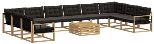 vidaXL Outdoor-Sofagarnitur mit Kissen 11 pcs Weiß und Schwarz, Garten Set, modernes Outdoor Sofa, langlebige Lounge, Textilene Couch, wetterfeste Sitzgelegenheit für die Terrasse