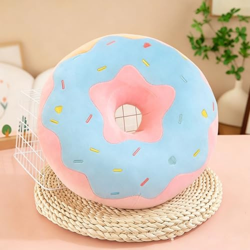 JORCEDI Donut Kissen, weiches rundes Kopfkissen für Kinder, Plüsch Wurfkissen mit PP-Füllung, Dekokissen für Sofa, Bett oder Kinderzimmer (Blau,38cm)
