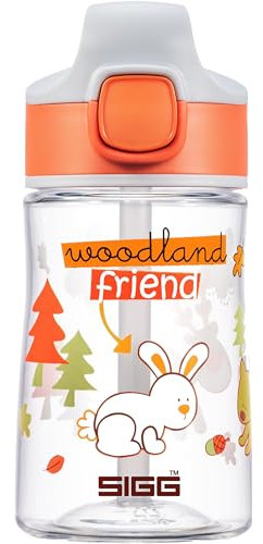 Sigg - Gourde Enfant avec Paille En Tritan - Miracle Woodland - Étanche - Passe au Lave-Vaisselle & Micro-ondes - Résiste aux Chocs - Sans BPA - Pour École & Sport - Orange Motif Forêt - 0,35L