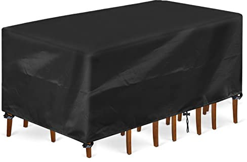 INMUA Housse de Protection pour Table, Rectangulaire Housse Salon de Jardin Imperméable, Anti-UV, 420D Oxford Tissu Housse de Table Chaise Meubles de jardin Extérieure (250x210x90cm)