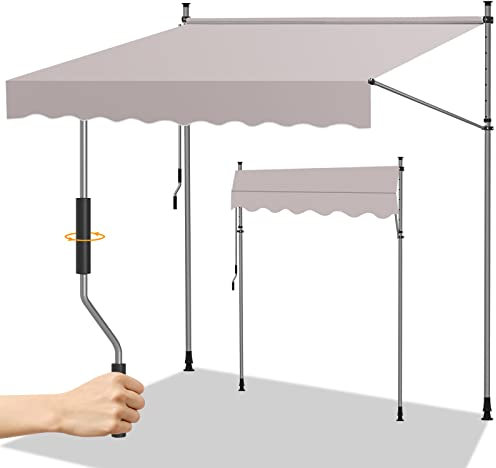 Randaco Klemmmarkise, 350x120cm Beige mit Handkurbel Balkon, Markise Balkonmarkise ohne Bohren, Höhenverstellbar UV-beständig, Sonnenschutz Wasserdicht,100% Polyester, Einfache Montage