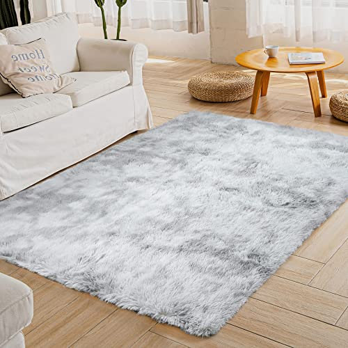 ROHATIM Hochflor Teppich Rund Wohnzimmer Super weich Shaggy Teppich Flauschiger,Soft Area Rug Schlafzimmer Teppiche Super weich Fluffy Kindermatte(grau,100 x 132 cm)