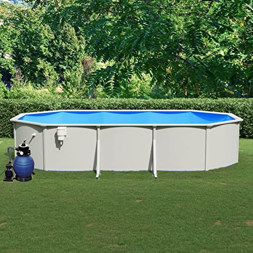 Tidyard Piscina,Fuori Terra,con Pompa Filtro a Sabbia,in Acciaio,Blu e Bianco,610x360x120 cm,Piscina con Pompa Filtro a Sabbia,Piscina Fuori Terra da Giardino,Paio,Terrazzo,Piscina Fuori Terra Rigida