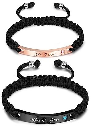 AOTXOXTOA Personalisierte Armband Namensschild Graviert für Frauen Männer Mädchen Jungen Paare Liebhaber Benutzerdefinierte Einstellbare Handmade Schmuck Geflochtene Seil Edelstahl Tag