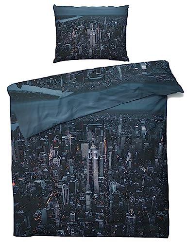 GEDAEUBA Sommer Bettwäsche 135x200 New York City - Stadtmotiv Bettbezug 135 x 200 2er Set, Wendebettwäsche und Kissenbezug 80x80, Weiche & Atmungsaktive Mikrofaser Bettwäsche-Sets mit Reißverschluss