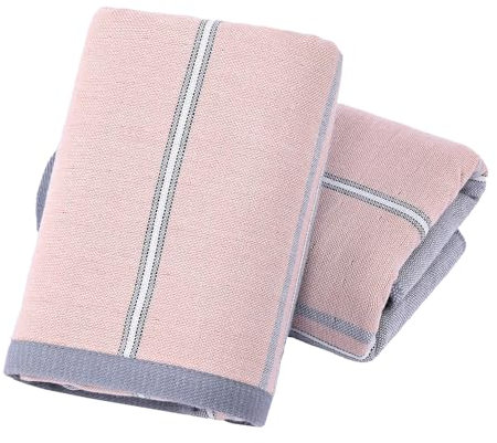 YiLUOMO Handtuch-Set, 100 % Baumwolle, Musselin, modernes Muster, superweich, saugfähig, dekorative Badetücher für Badezimmer, Paare, Geschenk, 33 x 73 cm, Rosa und Grau, 2 Stück