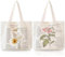 Nizirioo 2 Stücke Stoffbeutel Bedruckt, Stofftasche, Baumwolltasche Jutebeutel Bedruckt Kamille Einkaufstasche Tragetasche Aesthetic Canvas Tote Bag Für Damen Shopper Büro Alltag Freizeit(Beige)