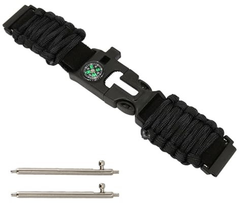 22mm Nylon Armband, 6 in 1 Paracord Uhrenarmband, Ersatz Sport Loop Uhrenarmband Passend für Huami Uhrenarmband, Sportarmband für Outdoor Camping Abenteuer (Black)